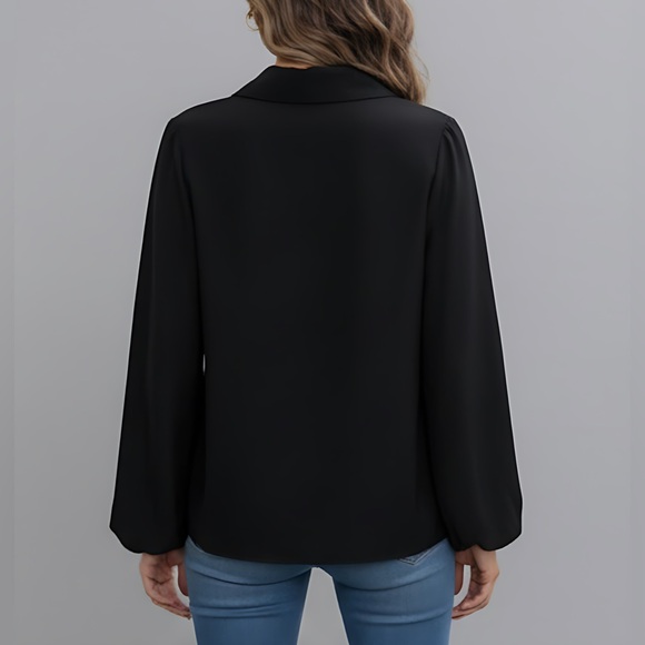 Black Leopard Print Lantern Sleeve Blouse - Picture 9 of 9